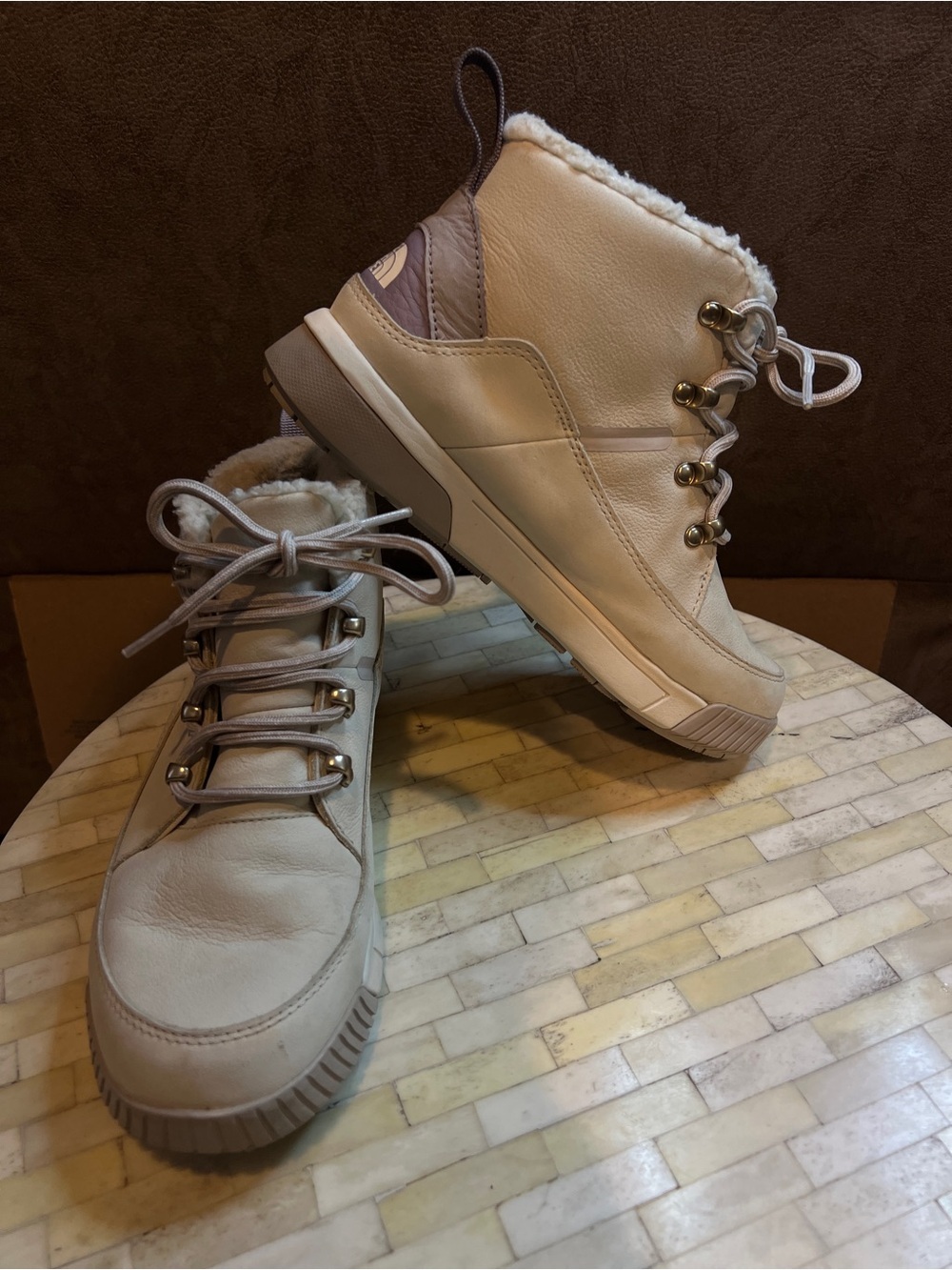 The North Face Women's Cream Faux-Shearling Lace-Up Winter Ankle Boots